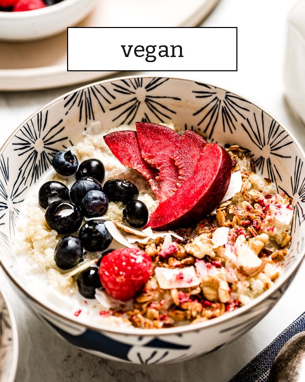 a bowl of oatmeal representing vegan recipes